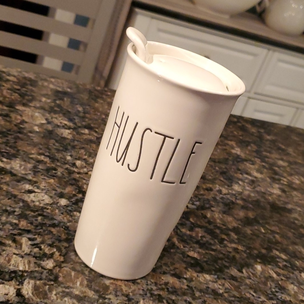 Rae Dunn "HUSTLE" Ceramic Travel Mug